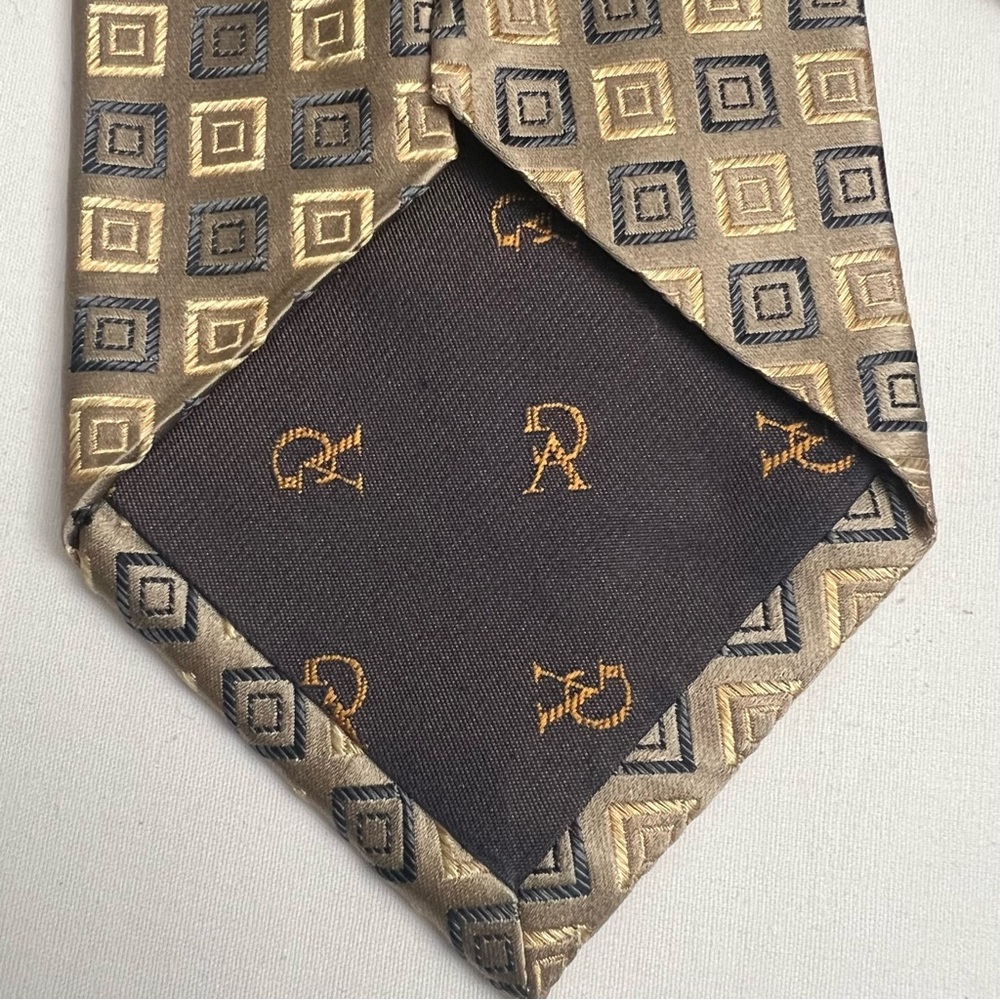 Valerio Garati 100% Silk Handmade Designer Gold Tan Embroidered Business Casual - Picture 5 of 7
